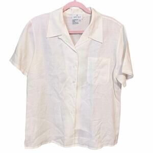 Vintage 100% linen white button front blouse top women’s 10 Hong Kong lagenlook